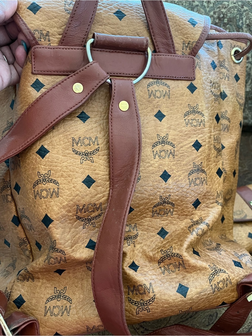 Vintage MCM Cognac Visetos Monogram backpack and wallet set - Picture 3 of 11